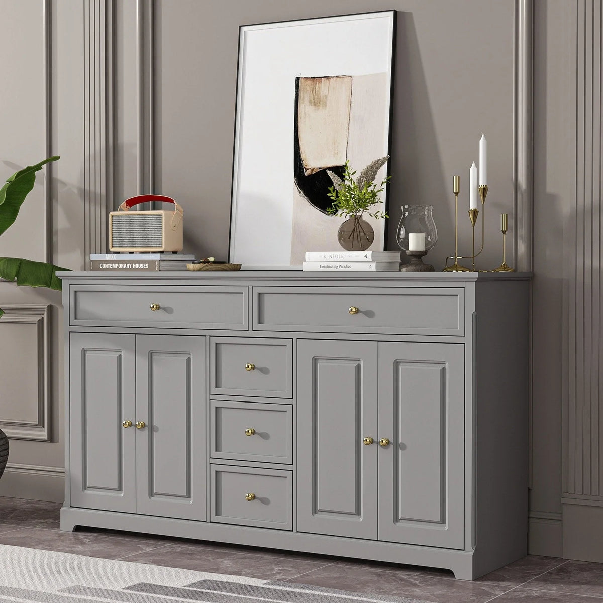 Buffet bahut 150 cm blanc laqué moderne contemporain du milieu du siècle