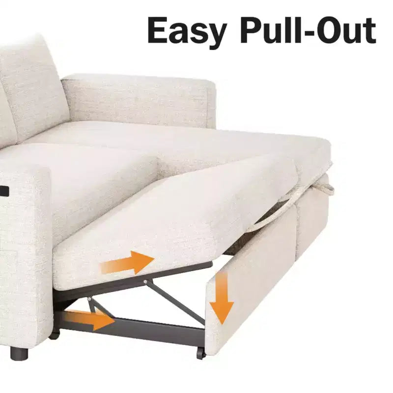 Canapé-lit convertible 2-en-1 avec méridienne de rangement, canapé d'angle en chenille avec ports USB pour salon