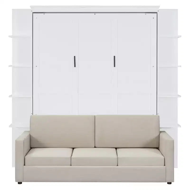 Lit escamotable mural Whisen Modern Design Queen size en bois avec canapé et étagères