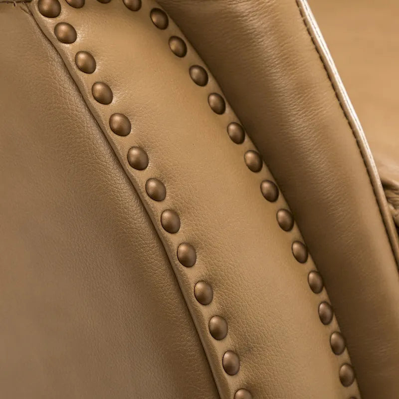 Fauteuil inclinable électrique en cuir véritable avec port USB – Dossier ailé et clous, lot de 2
