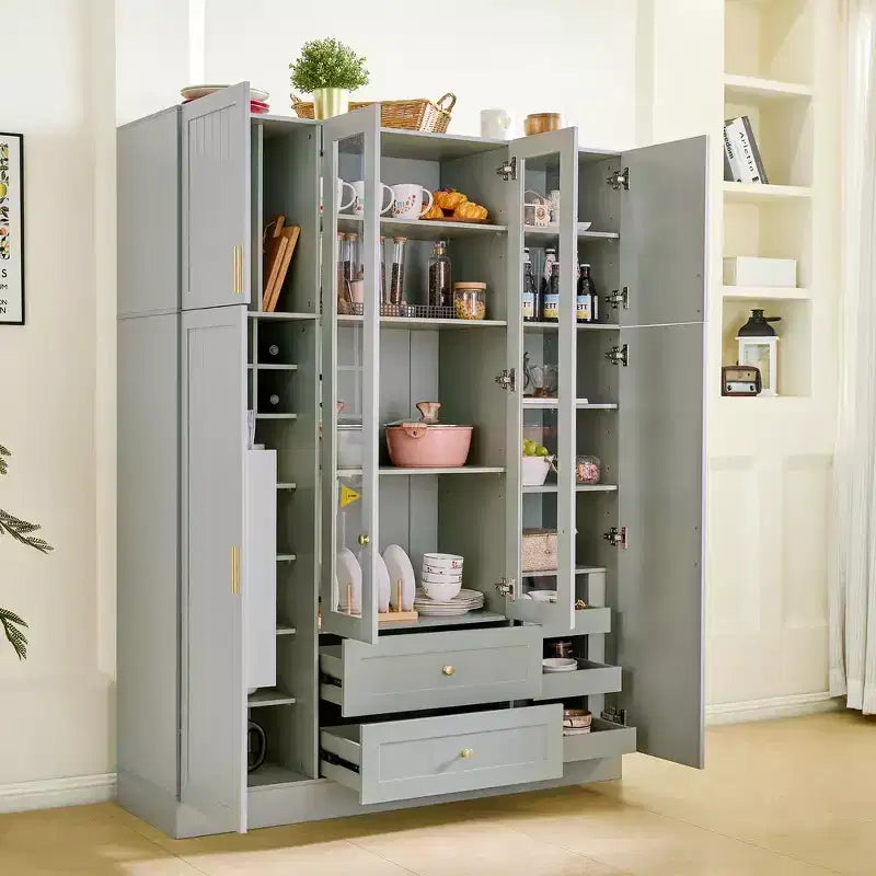 Garde-manger de cuisine autoportant Whisen 71''H, grand buffet de salle à manger avec 6 portes et étagères réglables