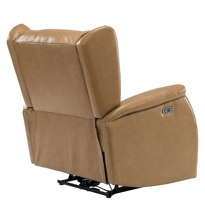 Fauteuil inclinable électrique en cuir véritable avec port USB – Dossier ailé et clous, lot de 2
