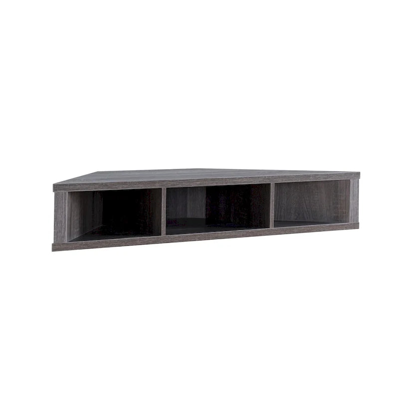Meuble TV d'angle flottant 47", 3 étagères, style transitionnel, fixation murale peu encombrante