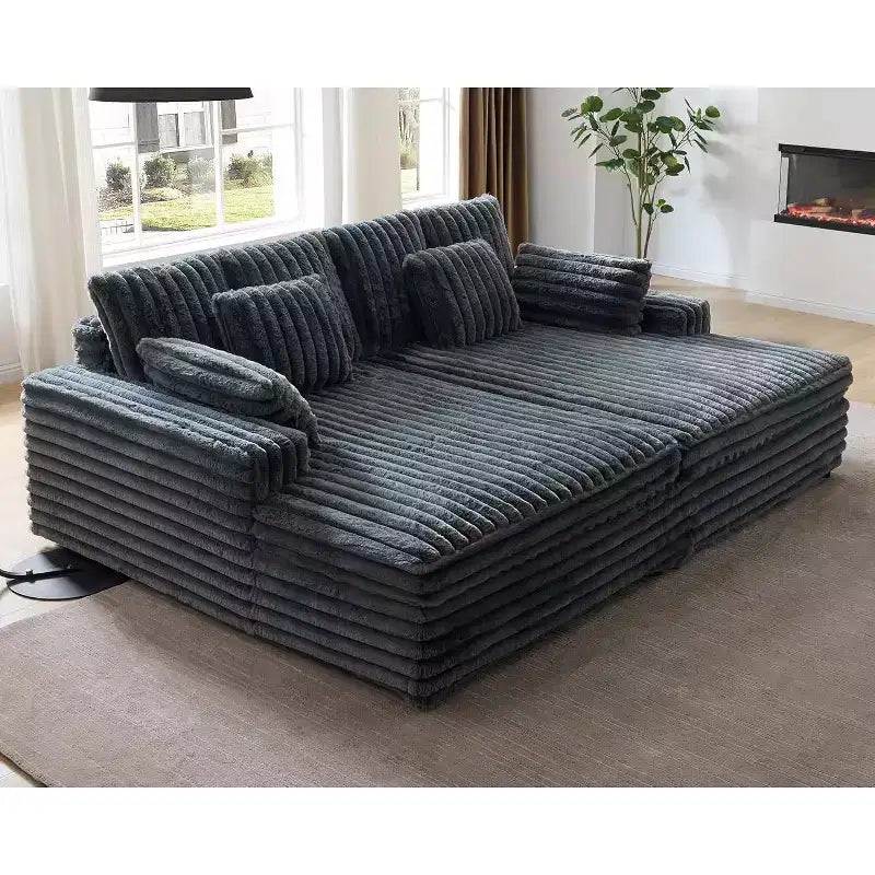 AMERLIFE Canapé double méridienne 93 po pour deux, canapé nuage avec assise profonde, coussins lombaires et accoudoirs larges, assemblage facile, fausse fourrure