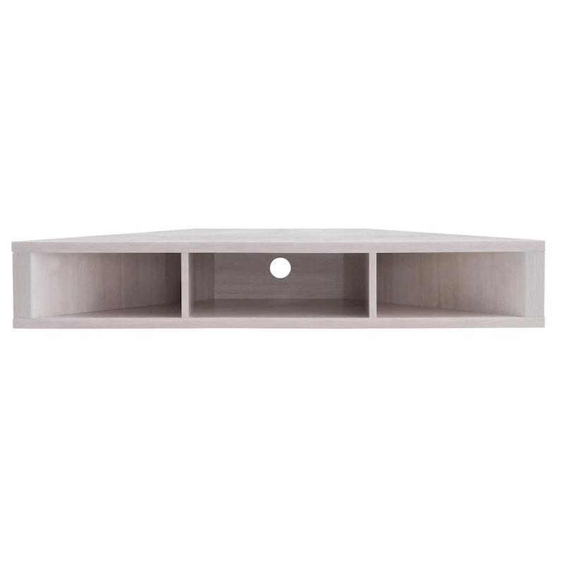 Meuble TV d'angle flottant 47", 3 étagères, style transitionnel, fixation murale peu encombrante